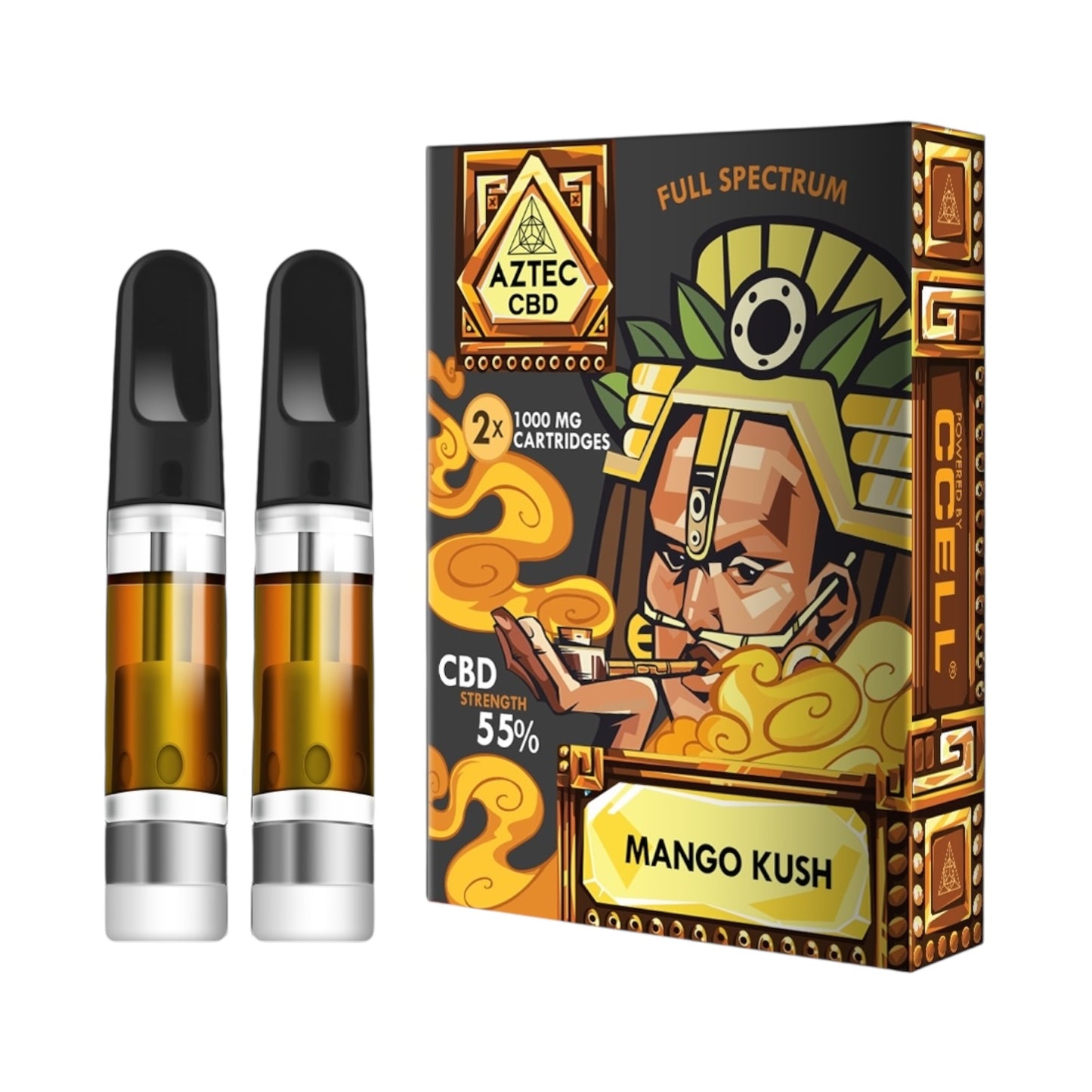 Aztec CBD Cartridges (2 Pack) – Mango Kush (55% Full-Spectrum, 1ml, 510 Compatible, 550mg CBD Approx.)