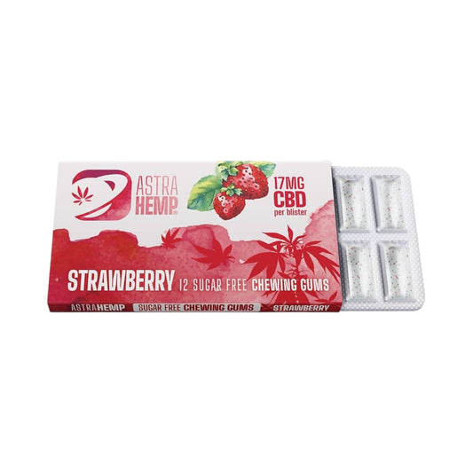Astra Hemp CBD Chewing Gum โ Strawberry Flavour (17mg CBD, THC-Free, 12 Pieces, EU Made)
