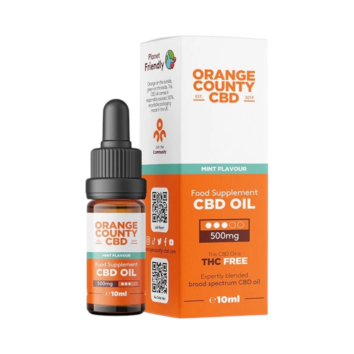 Orange County CBD Broad Spectrum Oil 500mg – 10ml (Mint Flavour | THC-Free | Vegan | UK Made)