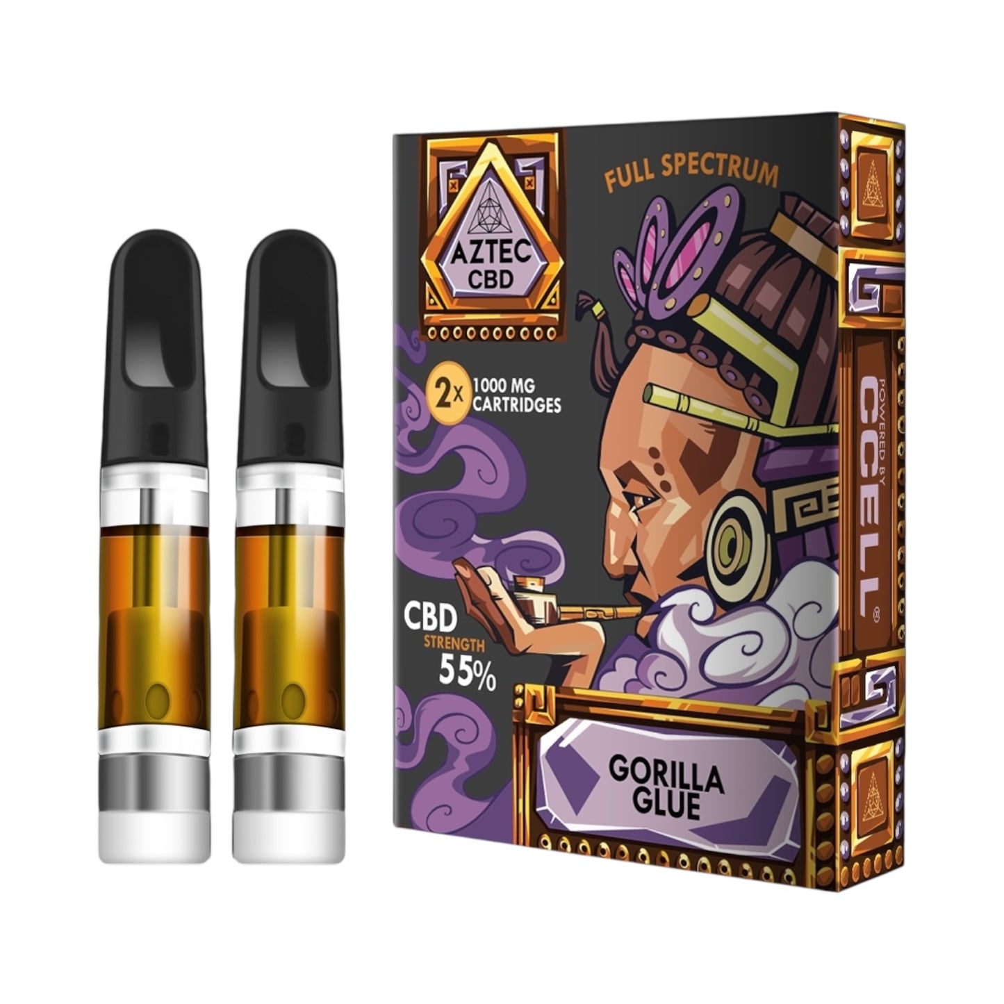 Aztec CBD Cartridges (2 Pack) – Gorilla Glue (55% Full-Spectrum, 1ml, 510 Compatible, 550mg CBD Approx.)