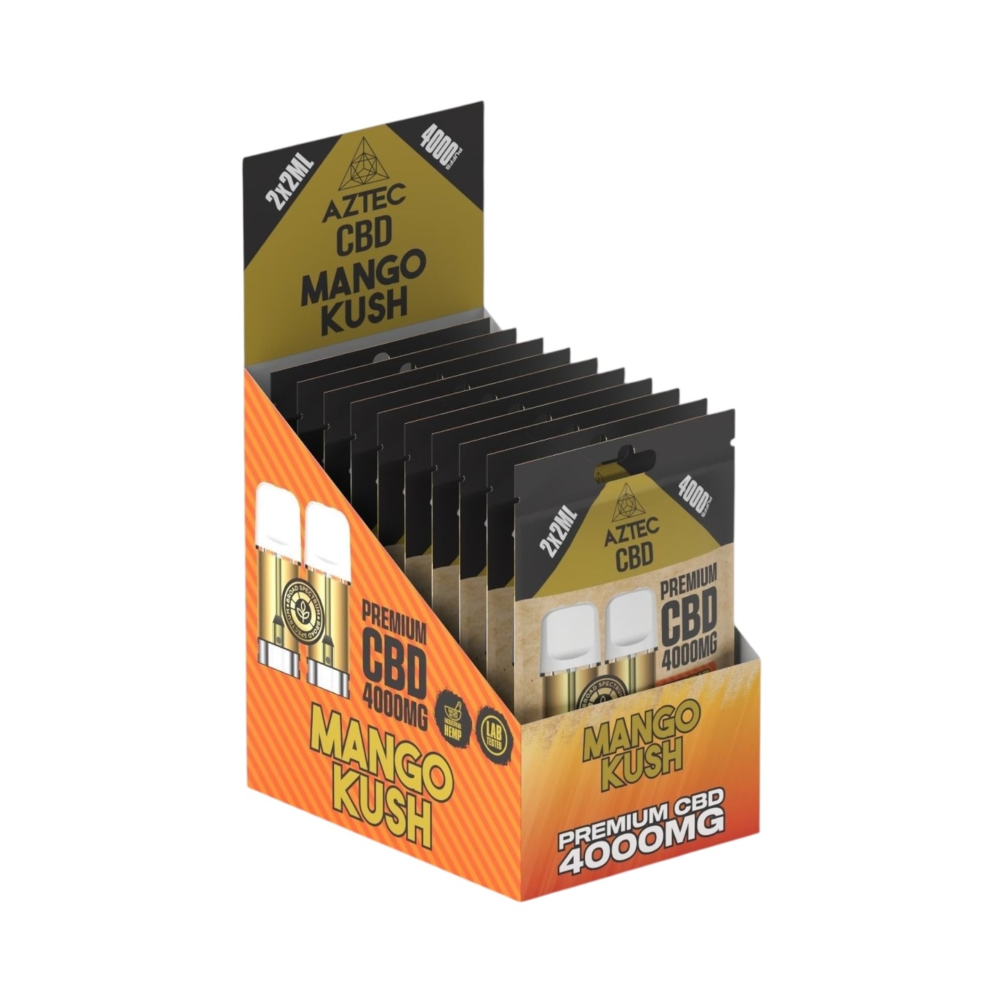 Aztec CBD Premium Pods - Mango Kush (4000mg CBD, 2x2ml) | Broad Spectrum, THC-Free | 4000 Puffs