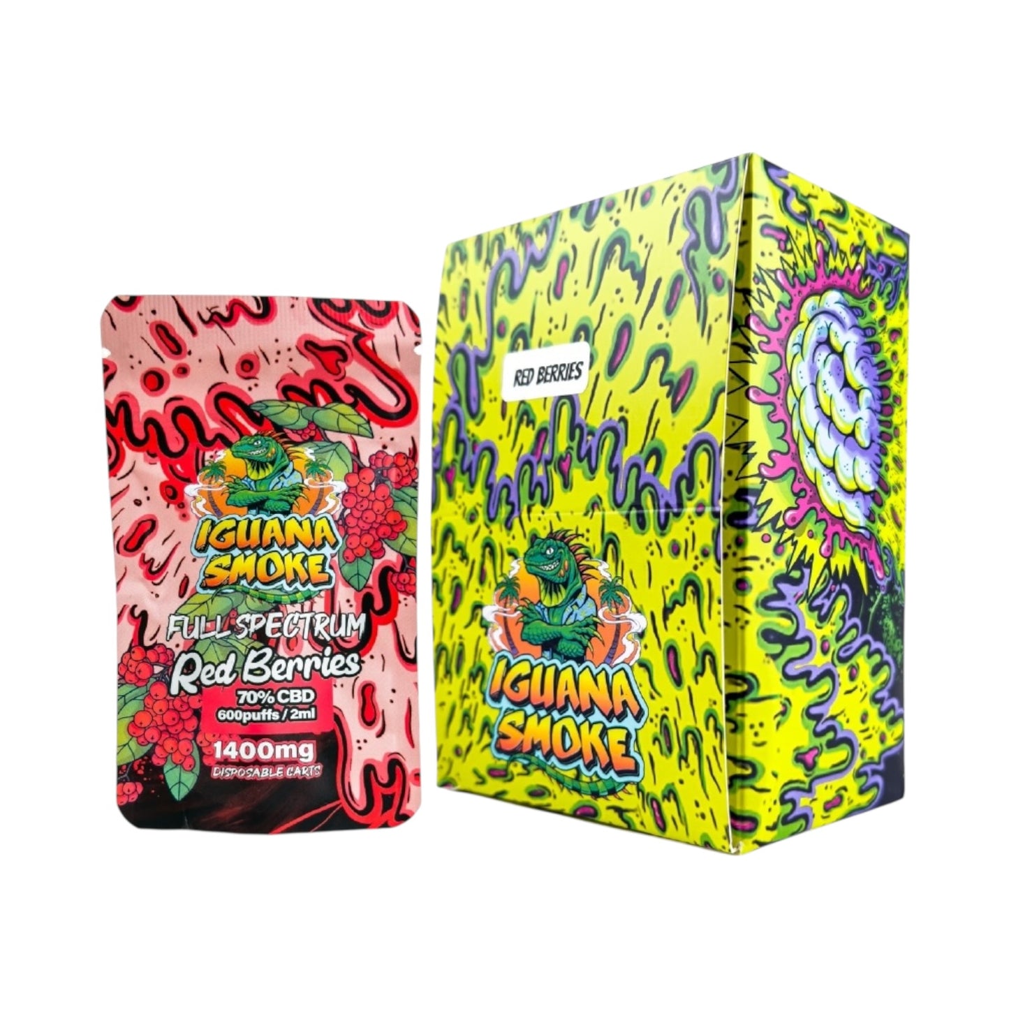 Iguana Smoke CBD Vape Cartridge - Red Berries (1400mg, 2ml, 70% Full-Spectrum CBD) | 510 Thread Compatible