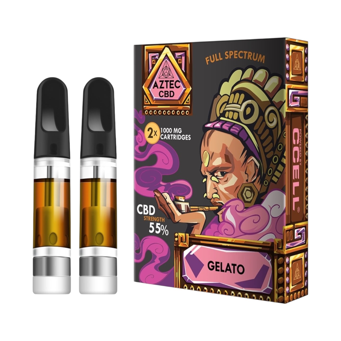 Aztec CBD Cartridges (2 Pack) – Gelato (55% Full-Spectrum, 1ml, 510 Compatible, 550mg CBD Approx.)