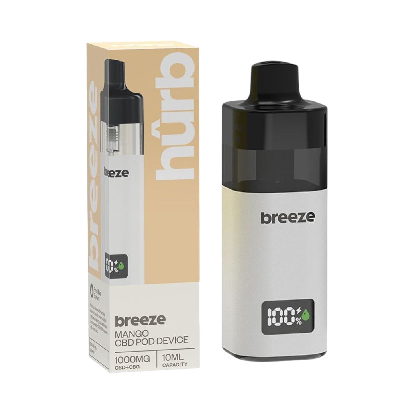 Hûrb Breeze CBD Pod Device - Mango (1000mg CBD+CBG, 10ml Pod, 3000 Puffs) | Rechargeable CBD Pod Kit