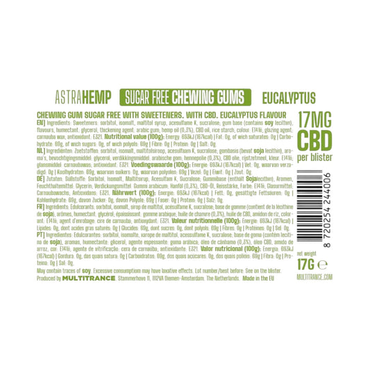 Astra Hemp CBD Chewing Gum โ Eucalyptus Flavour (17mg CBD, THC-Free, 12 Pieces, EU Made)