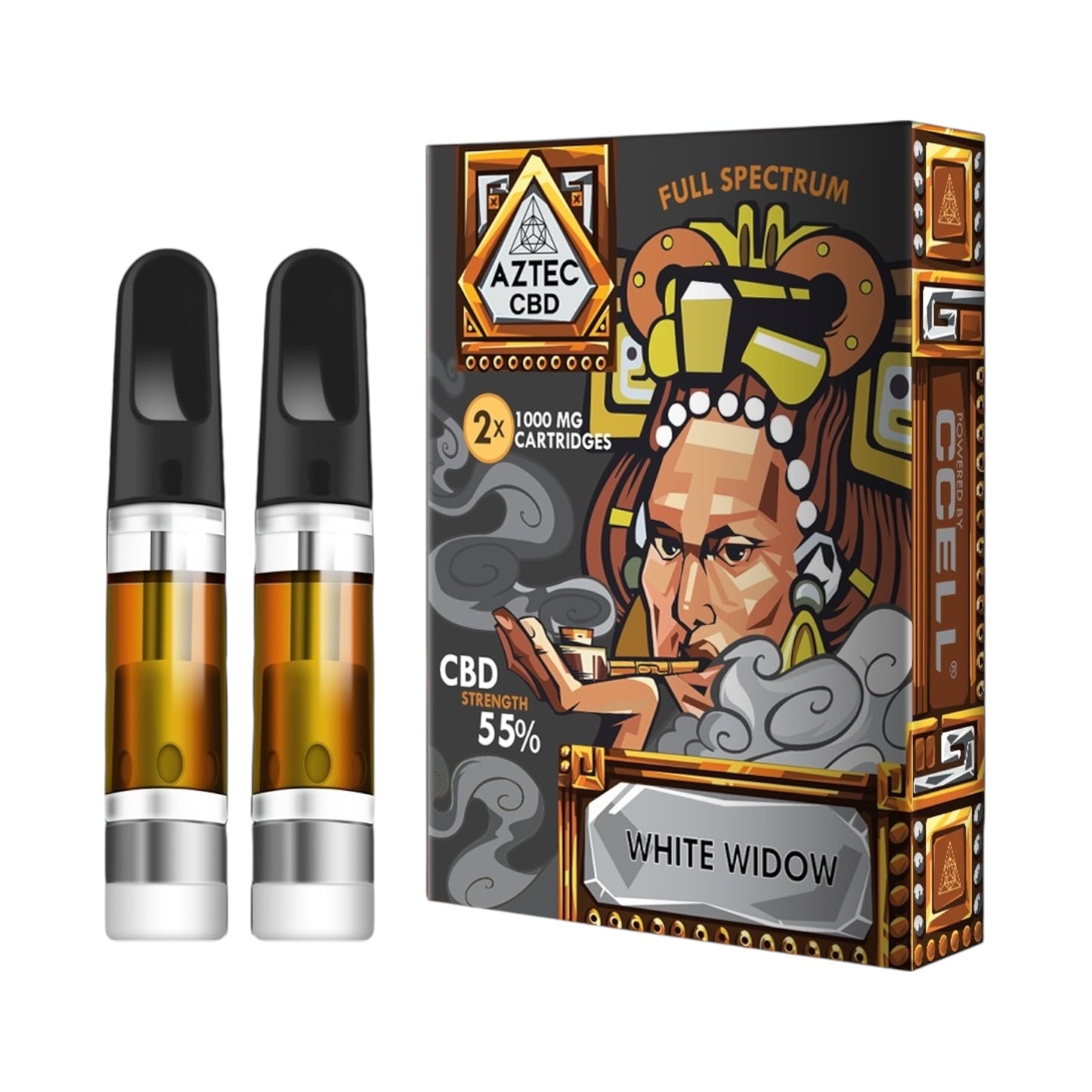 Aztec CBD Cartridges (2 Pack) – White Widow (55% Full-Spectrum, 1ml, 510 Compatible, 550mg CBD Approx.)