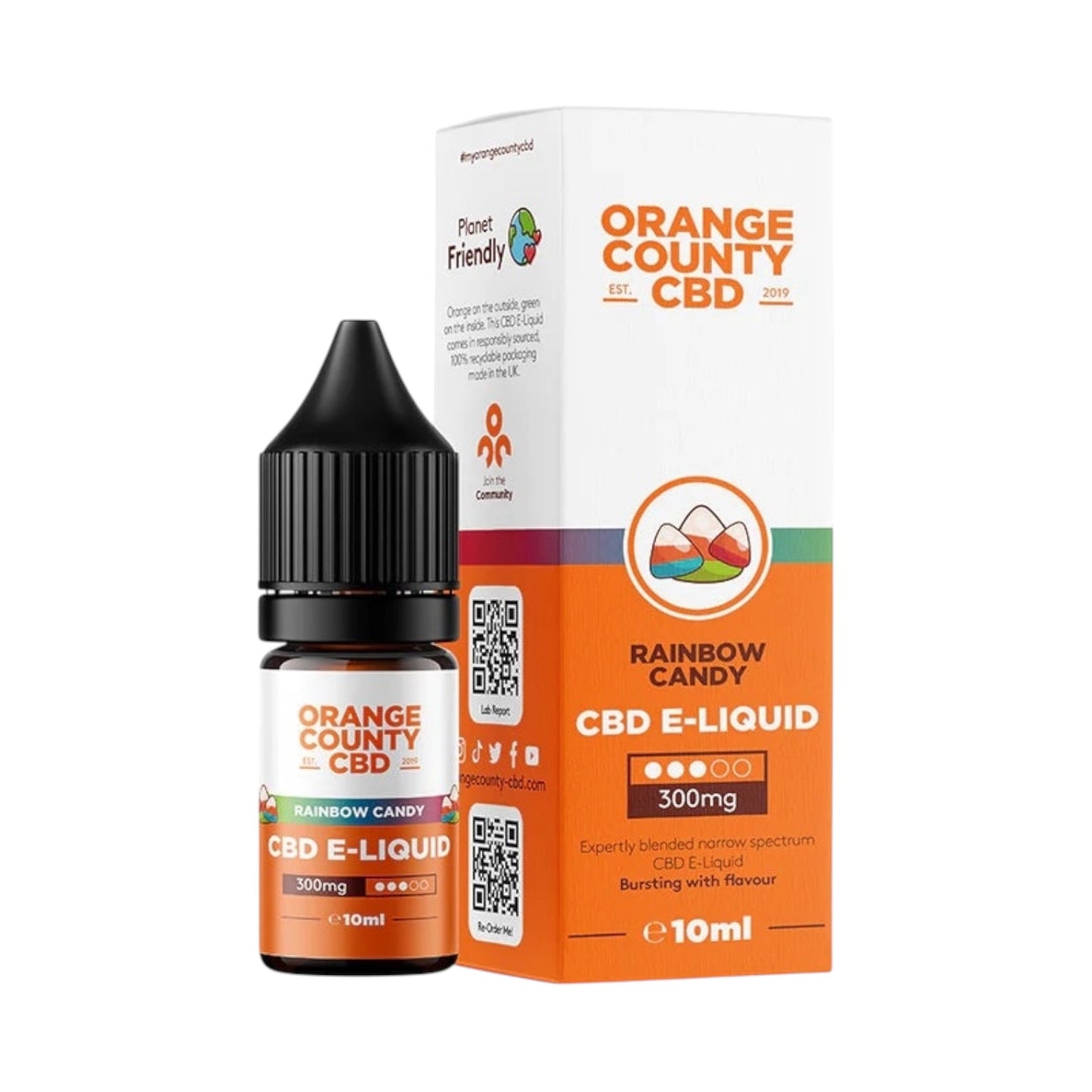 Orange County CBD E-liquid - Rainbow Candy (300mg CBD, 10ml) | Broad Spectrum, THC-Free Vape Juice