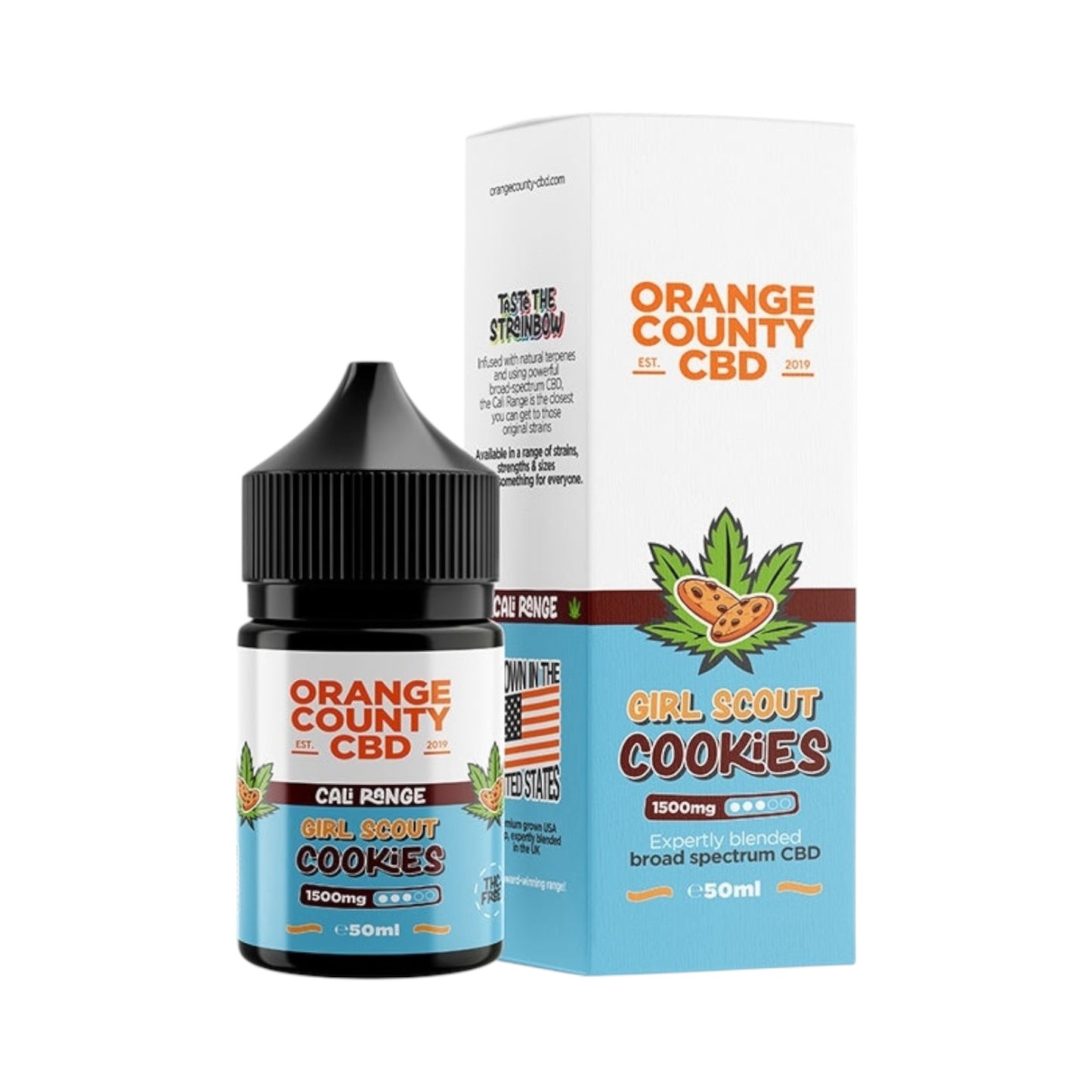 Orange County CBD Cali Range E-Liquid – Girl Scout Cookies – 1500mg (50ml) | Broad Spectrum, THC-Free Vape Juice