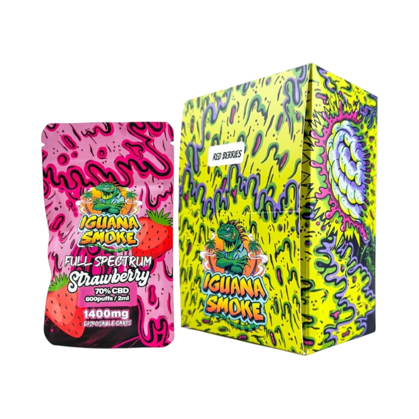 Iguana Smoke CBD Vape Cartridge - Strawberry (1400mg, 2ml, 70% Full-Spectrum CBD) | 510 Thread Compatible