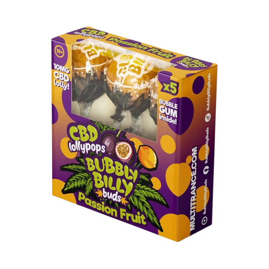 Bubbly Billy Bud’s CBD Lollipops Gift Box – Passion Fruit (5 Pack, 10mg CBD Each, THC-Free, EU Made)