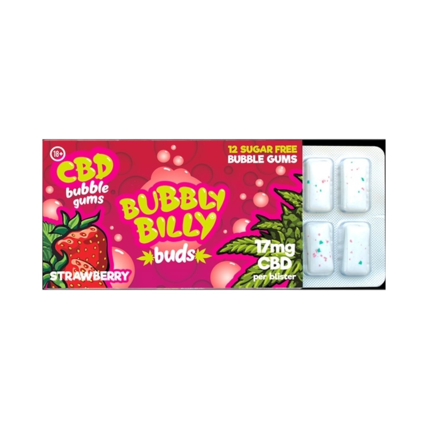 Bubbly Billy Bud’s CBD Chewing Gum – Strawberry Flavour (17mg CBD, 12 Pieces, THC-Free, Made in EU)