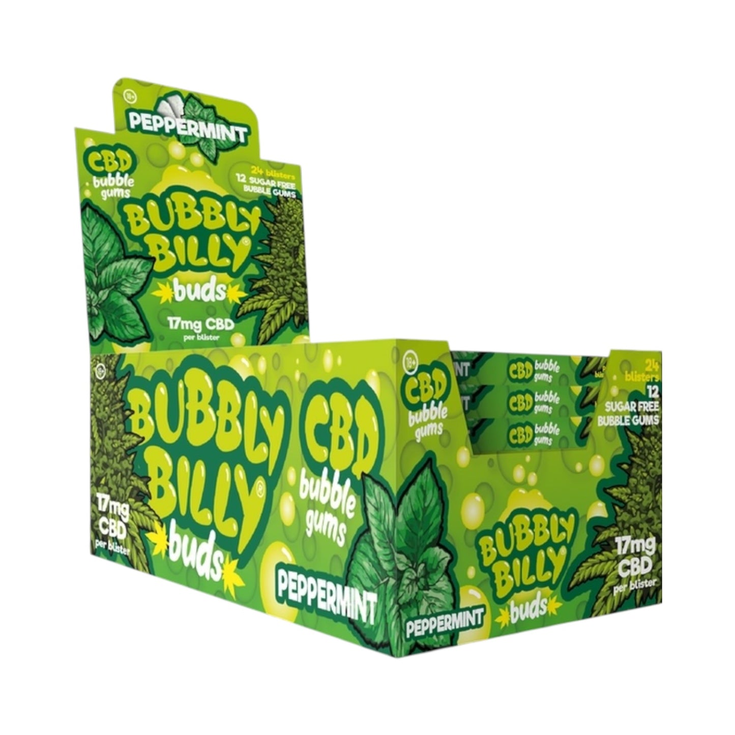 Bubbly Billy Bud’s CBD Chewing Gum – Peppermint Flavour (17mg CBD, 12 Pieces, THC-Free, Made in EU)