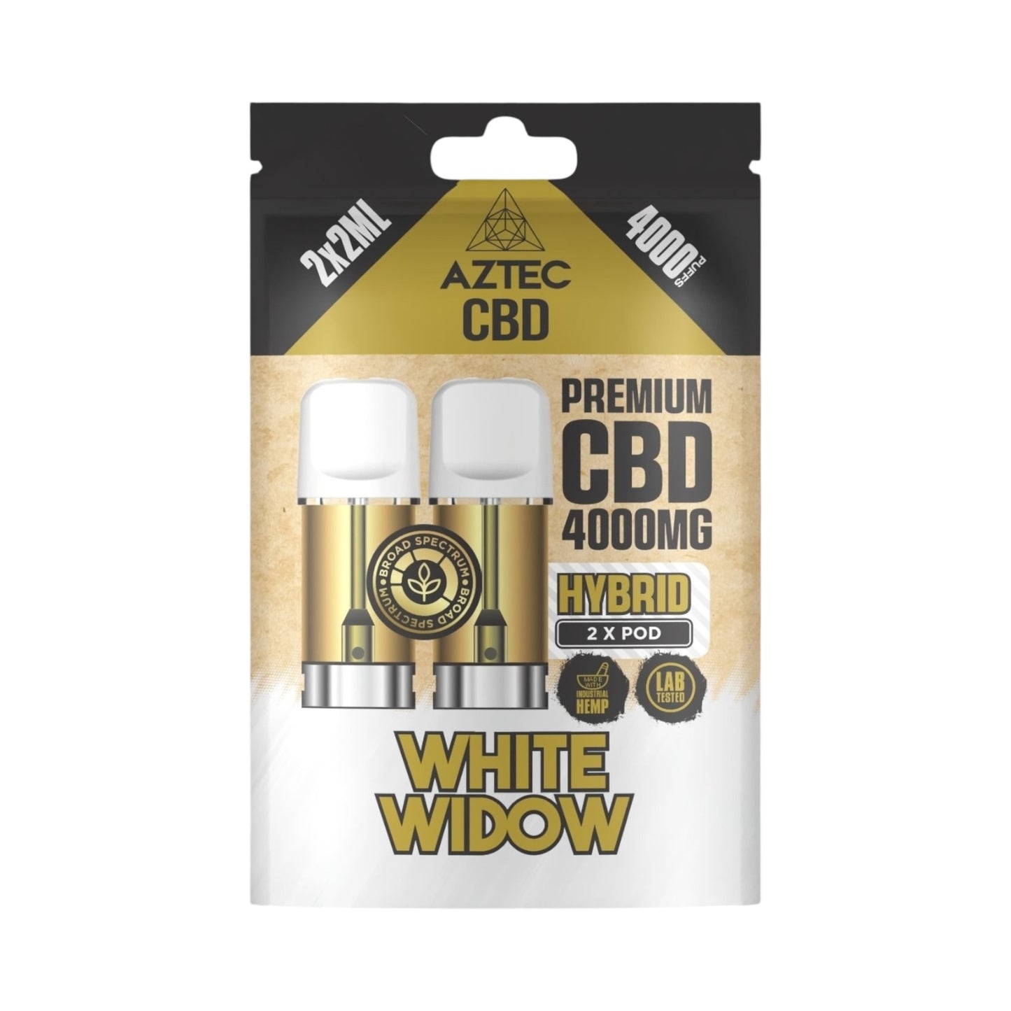 Aztec CBD Premium Pods - White Widow (4000mg CBD, 2x2ml) | Broad Spectrum, THC-Free | 4000 Puffs