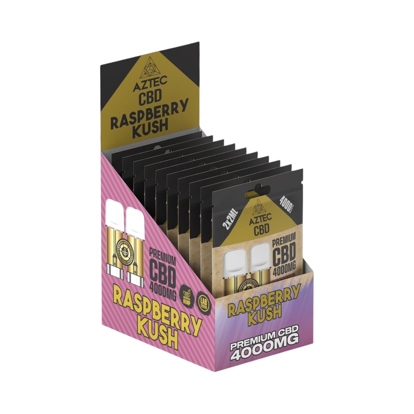 Aztec CBD Premium Pods - Raspberry Kush (4000mg CBD, 2x2ml) | Broad Spectrum, THC-Free | 4000 Puffs