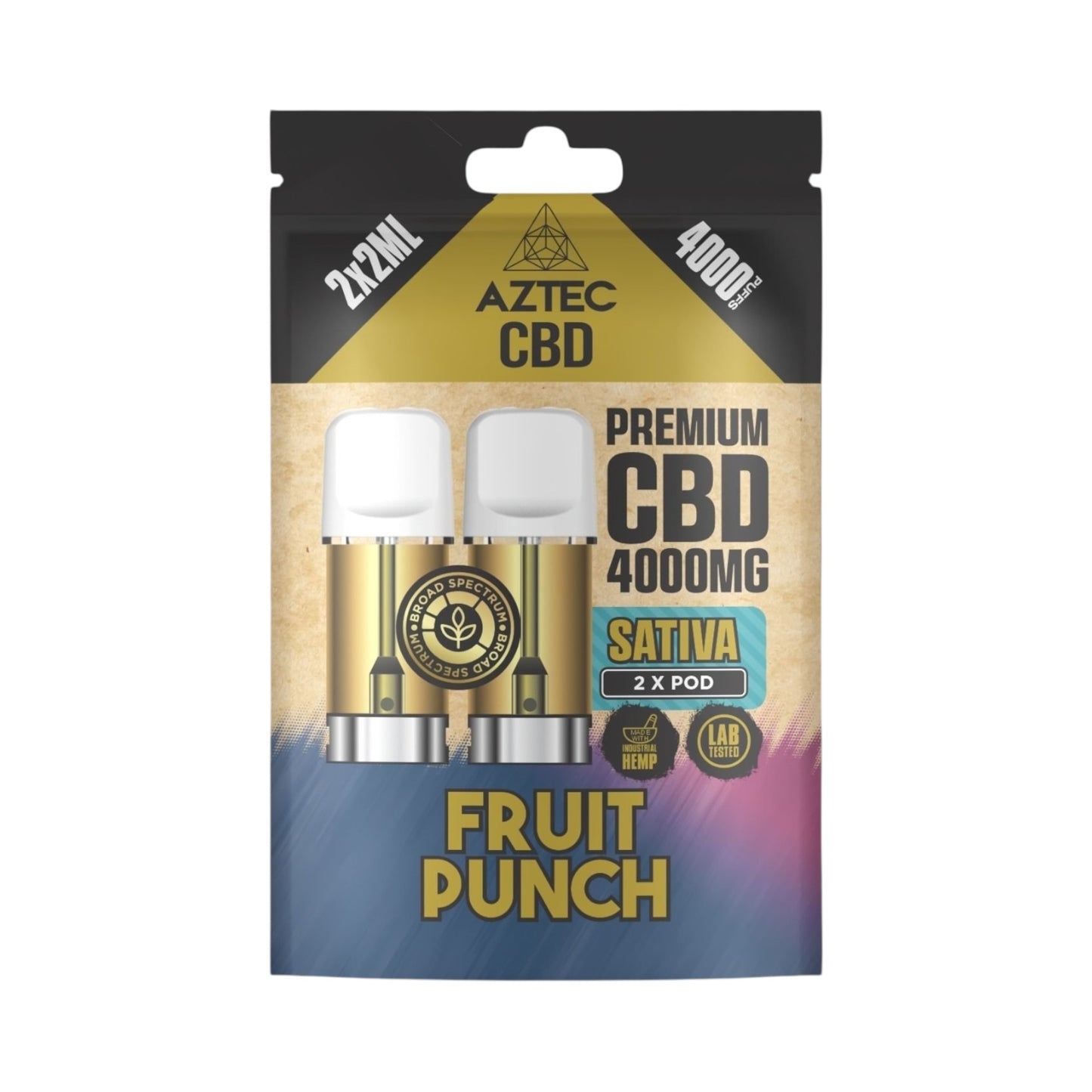 Aztec CBD Premium Pods - Fruit Punch (4000mg CBD, 2x2ml) | Broad Spectrum, THC-Free | 4000 Puffs