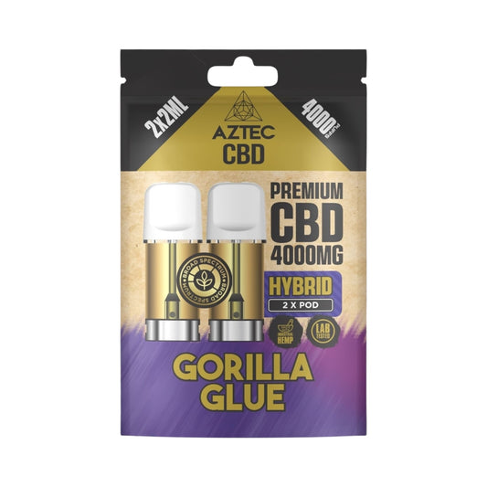 Aztec CBD Premium Pods - Gorilla Glue (4000mg CBD, 2x2ml) | Broad Spectrum, THC-Free | 4000 Puffs
