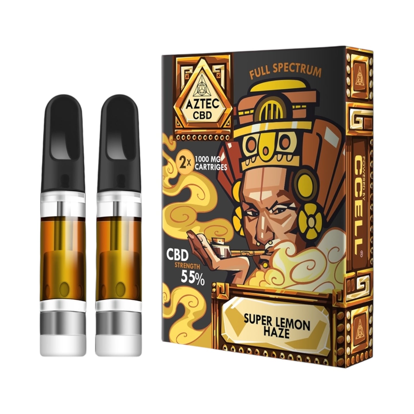 Aztec CBD Cartridges (2 Pack) – Super Lemon Haze (55% Full-Spectrum, 1ml, 510 Compatible, 550mg CBD Approx.)