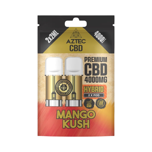 Aztec CBD Premium Pods - Mango Kush (4000mg CBD, 2x2ml) | Broad Spectrum, THC-Free | 4000 Puffs