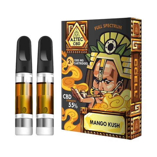 Aztec CBD Cartridges (2 Pack) – Mango Kush (55% Full-Spectrum, 1ml, 510 Compatible, 550mg CBD Approx.)