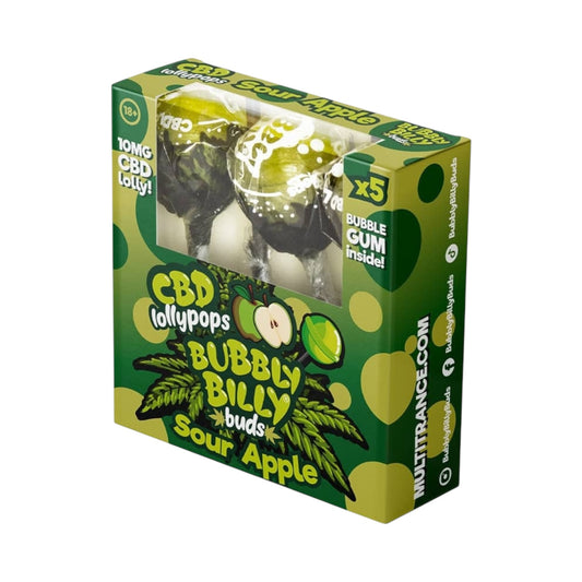 Bubbly Billy Bud’s CBD Lollipops Gift Box – Sour Apple (5 Pack, 10mg CBD Each, THC-Free, EU Made)