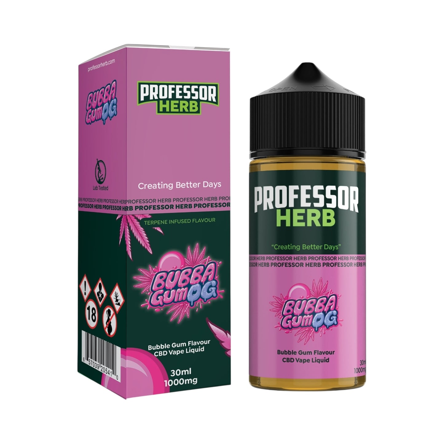 Professor Herb CBD Vape Liquid - Bubba Gum OG (1000mg CBD, 30ml) | Cannabis Terpenes | UK Made