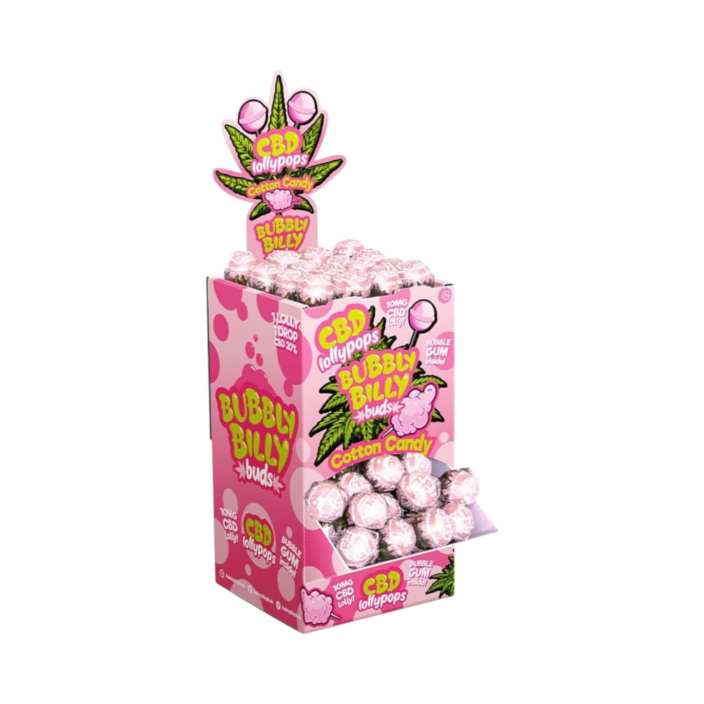Bubbly Billy Bud’s CBD Lollipops – Cotton Candy Flavour (10mg CBD per Lolly, THC-Free, EU Made)