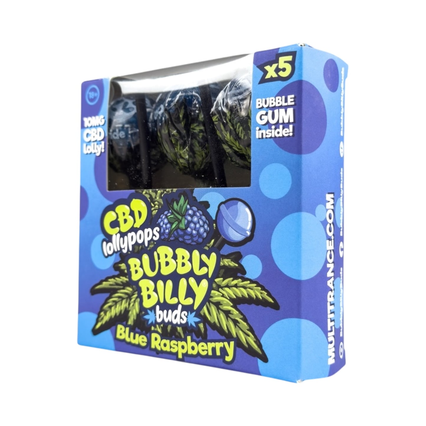 Bubbly Billy Bud’s CBD Lollipops Gift Box – Blue Raspberry (5 Pack, 10mg CBD Each, THC-Free, EU Made)