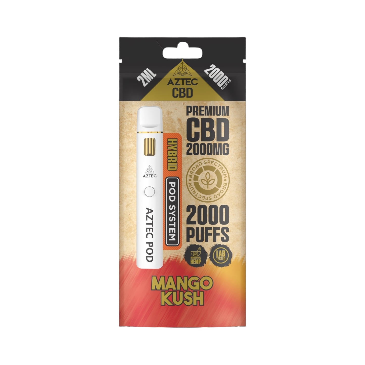 Aztec CBD Premium Pod System - Mango Kush (2000mg CBD, 2ml) | Broad Spectrum, THC-Free
