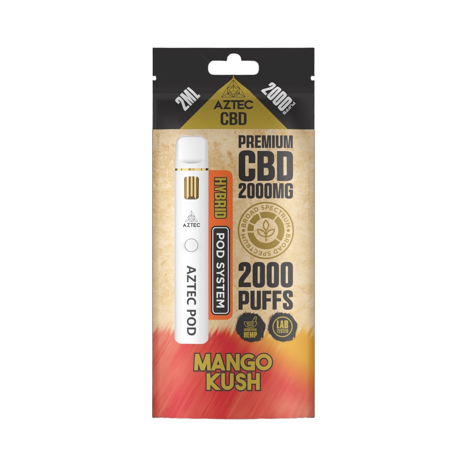 Aztec CBD Premium Pod System - Mango Kush (2000mg CBD, 2ml) | Broad Spectrum, THC-Free