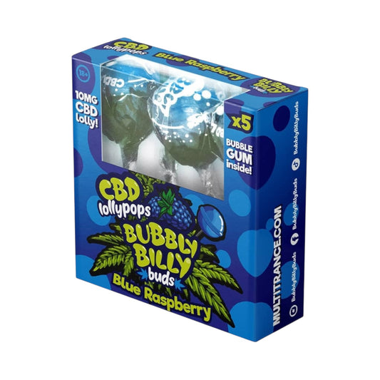 Bubbly Billy Bud’s CBD Lollipops Gift Box – Blue Raspberry (5 Pack, 10mg CBD Each, THC-Free, EU Made)