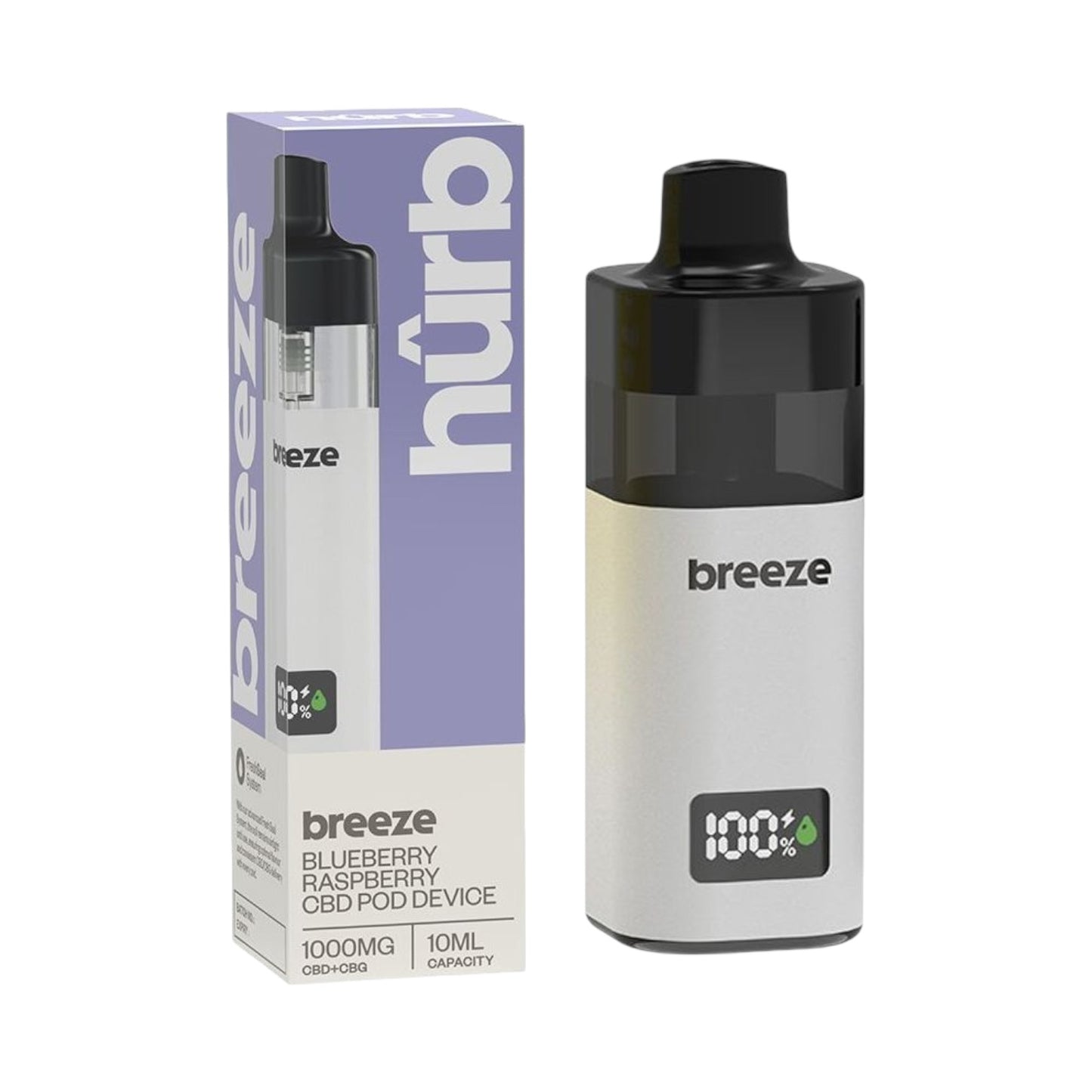 Hûrb Breeze CBD Pod Device - Blueberry Raspberry (1000mg CBD+CBG, 10ml Pod, 3000 Puffs) | Rechargeable CBD Pod Kit
