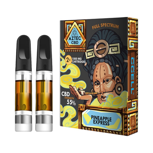 Aztec CBD Cartridges (2 Pack) – Pineapple Express (55% Full-Spectrum, 1ml, 510 Compatible, 550mg CBD Approx.)