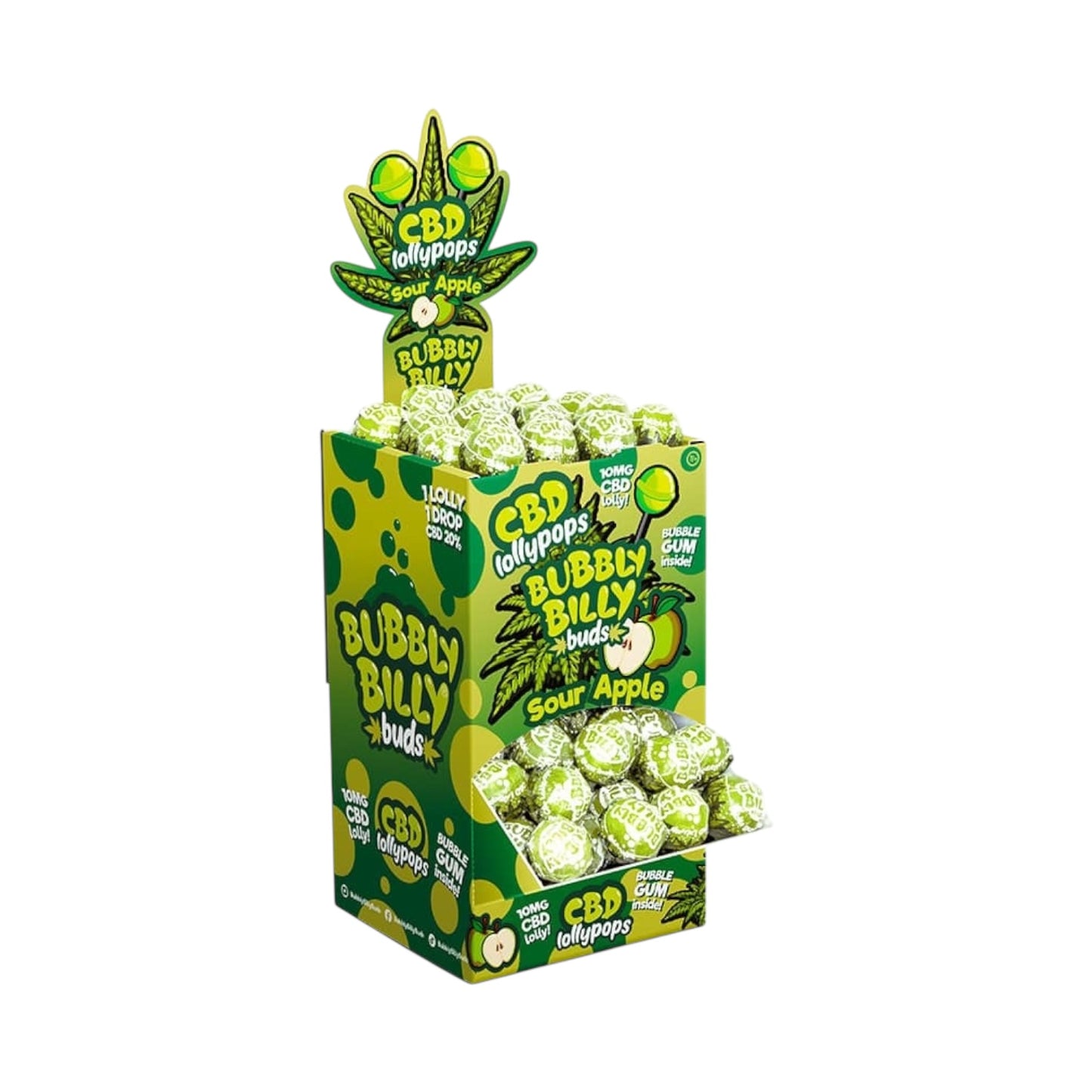 Bubbly Billy Bud’s CBD Lollipops – Sour Apple Flavour (10mg CBD per Lolly, THC-Free, EU Made)