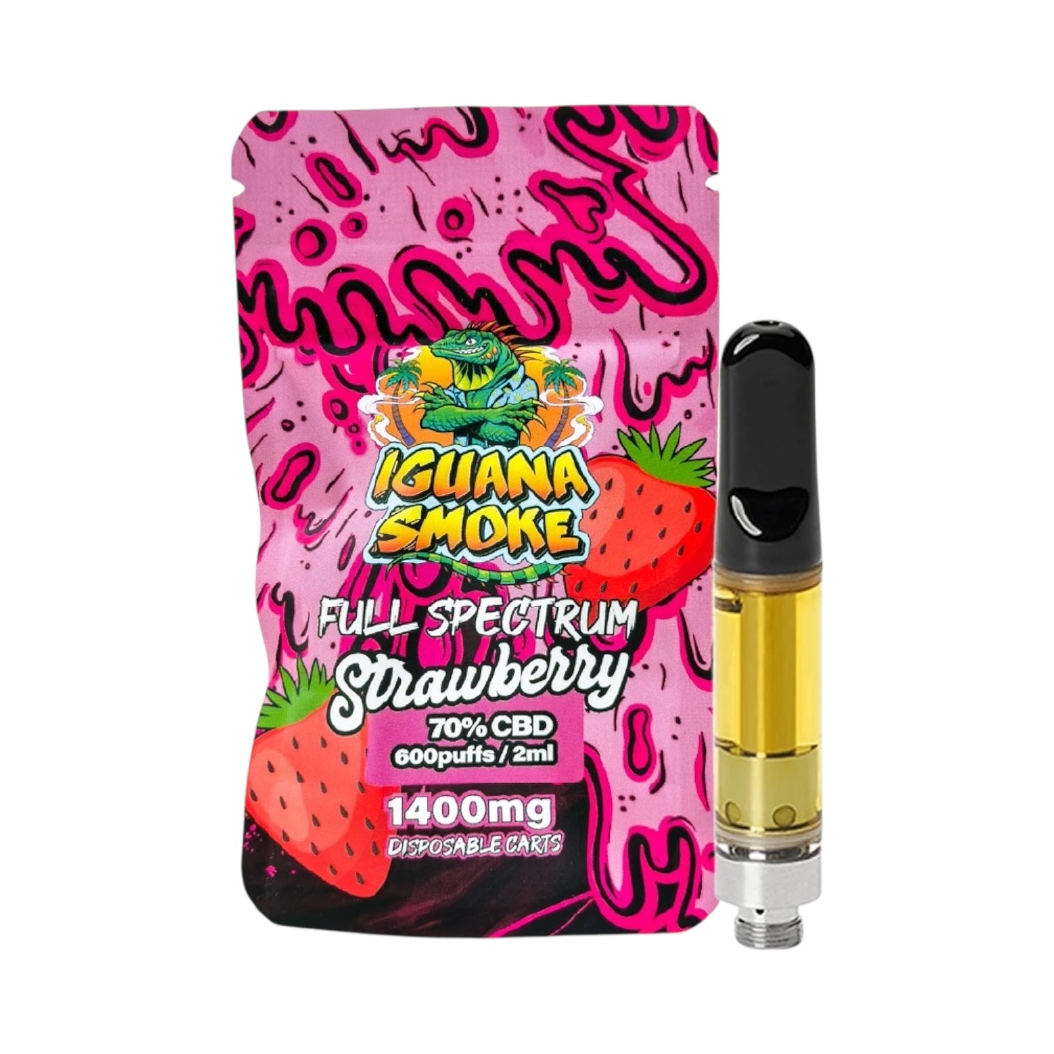 Iguana Smoke CBD Vape Cartridge - Strawberry (1400mg, 2ml, 70% Full-Spectrum CBD) | 510 Thread Compatible