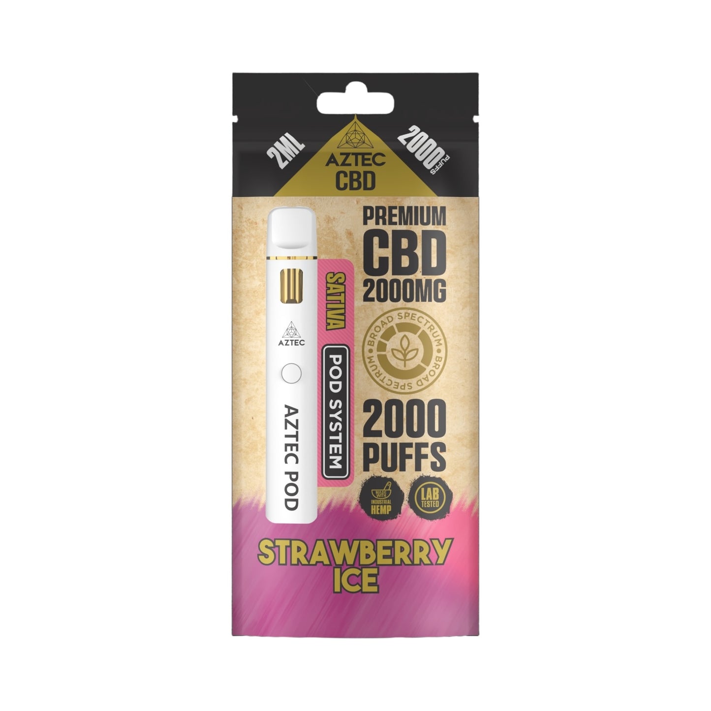 Aztec CBD Premium Pod System - Strawberry Ice (2000mg CBD, 2ml) | Broad Spectrum, THC-Free