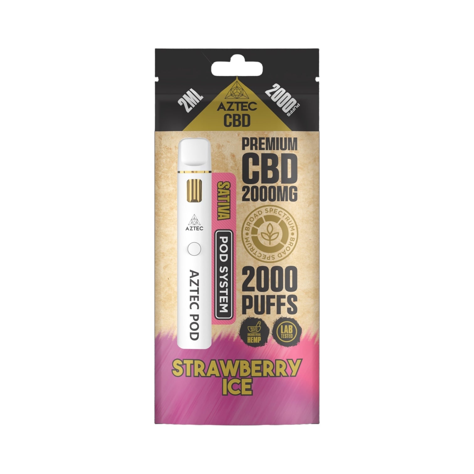 Aztec CBD Premium Pod System - Strawberry Ice (2000mg CBD, 2ml) | Broad Spectrum, THC-Free