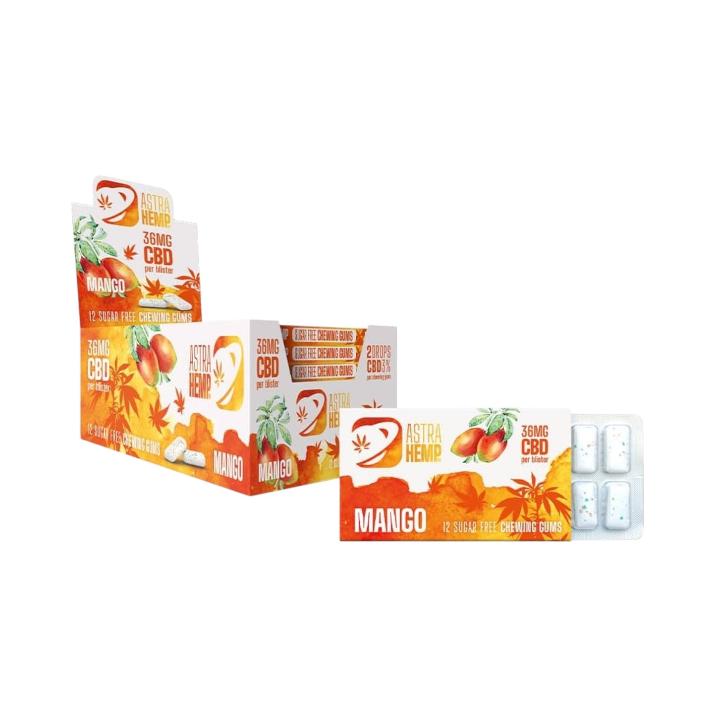 Astra Hemp CBD Chewing Gum – Mango Flavour (17mg CBD, THC-Free, 12 Pieces, EU Made)