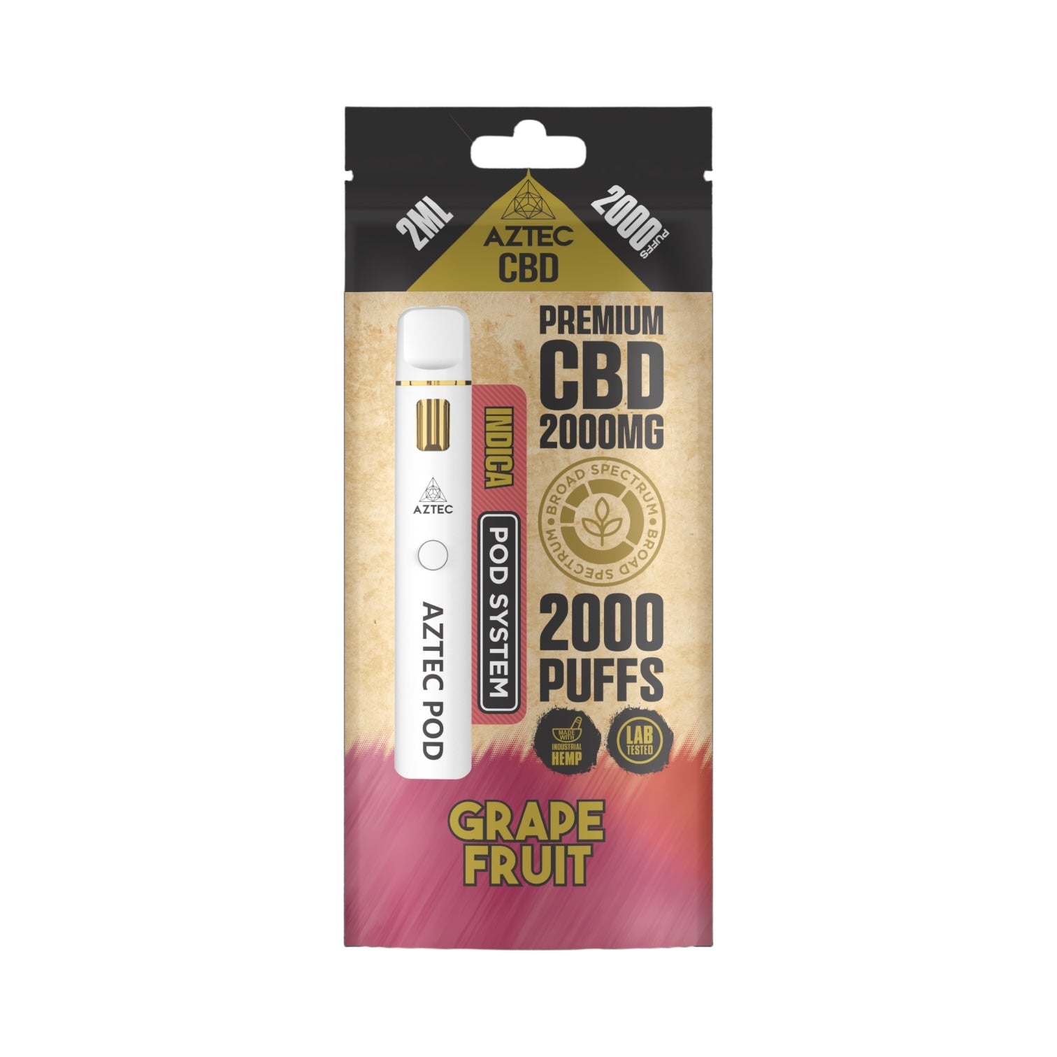 Aztec CBD Premium Pod System - Grapefruit (2000mg CBD, 2ml) | Broad Spectrum, THC-Free