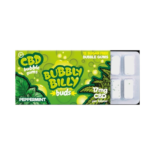 Bubbly Billy Bud’s CBD Chewing Gum – Peppermint Flavour (17mg CBD, 12 Pieces, THC-Free, Made in EU)