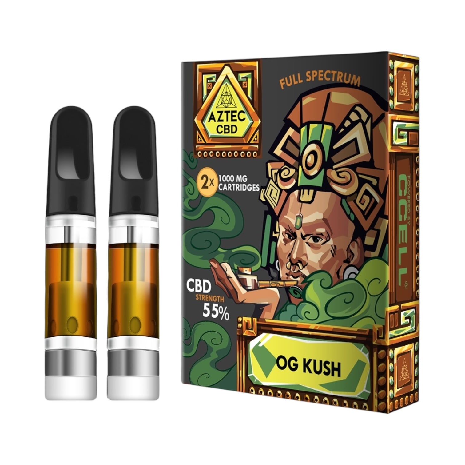 Aztec CBD Cartridges (2 Pack) – OG Kush (55% Full-Spectrum, 1ml, 510 Compatible, 550mg CBD Approx.)