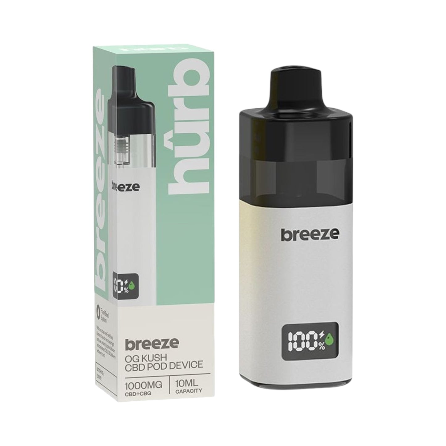 Hûrb Breeze CBD Pod Device - OG Kush (1000mg CBD+CBG, 10ml Pod, 3000 Puffs) | Rechargeable CBD Pod Kit
