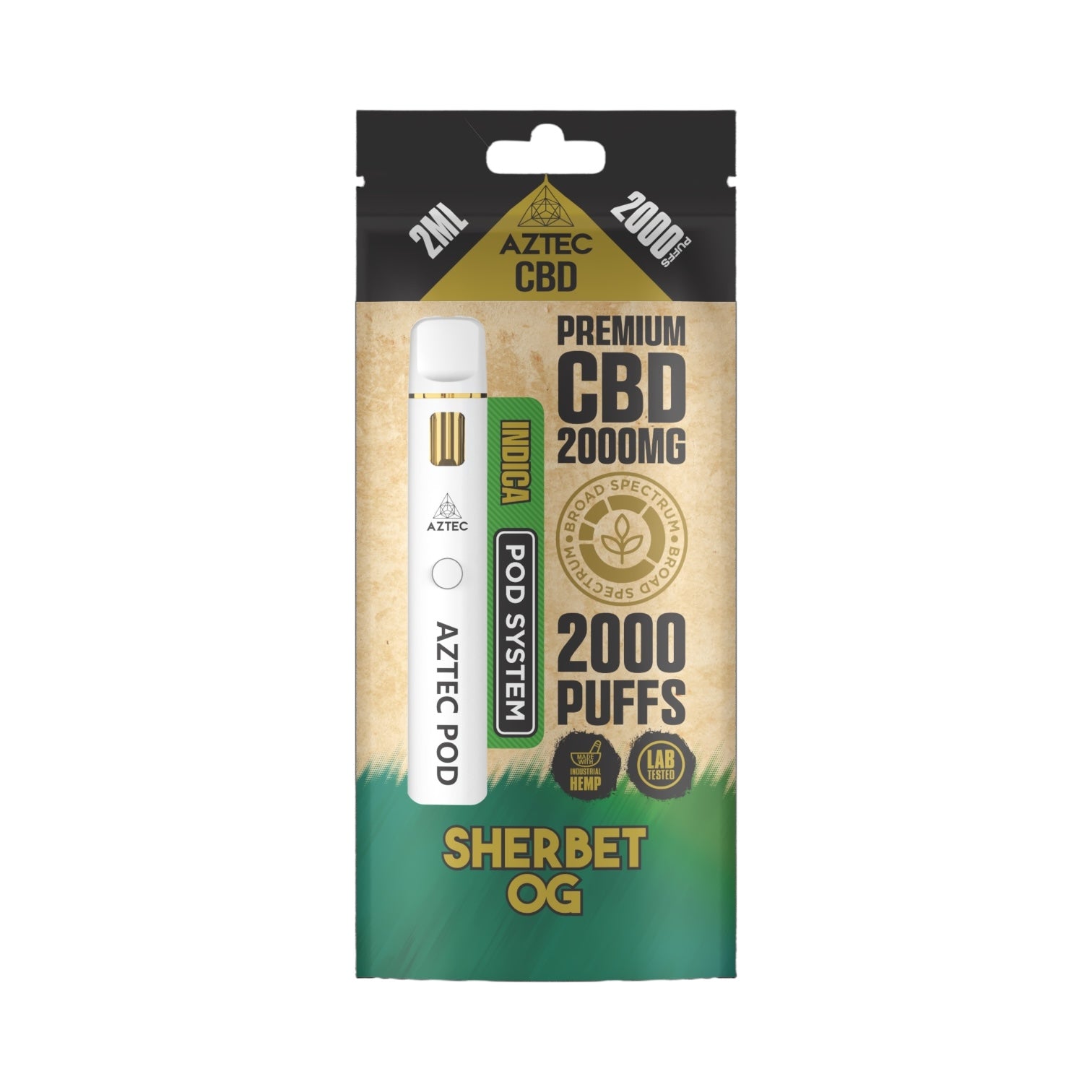 Aztec CBD Premium Pod System - Sherbet OG (2000mg CBD, 2ml) | Broad Spectrum, THC-Free