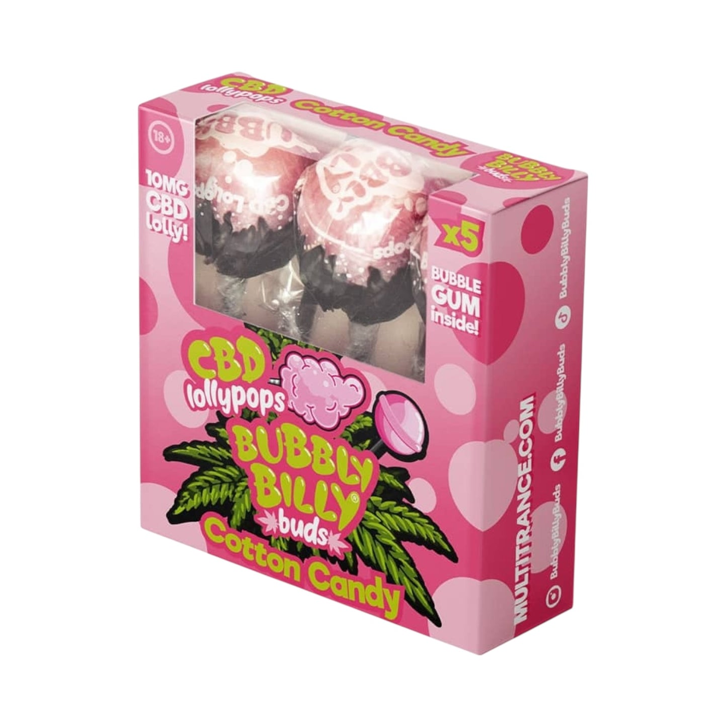 Bubbly Billy Bud’s CBD Lollipops Gift Box – Cotton Candy (5 Pack, 10mg CBD Each, THC-Free, EU Made)