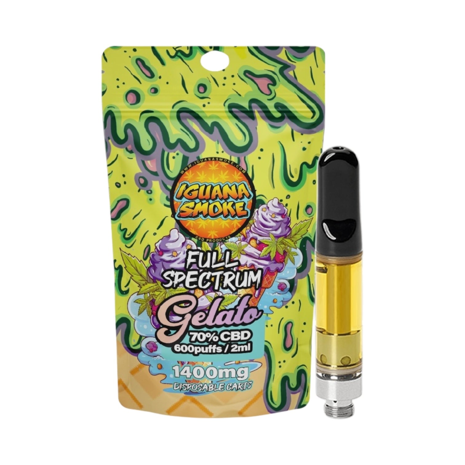 Iguana Smoke CBD Vape Cartridge - Gelato (1400mg, 2ml, 70% Full-Spectrum CBD) | 510 Thread Compatible