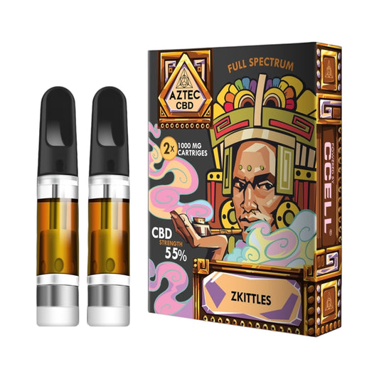 Aztec CBD Cartridges (2 Pack) – Zkittlez (55% Full-Spectrum, 1ml, 510 Compatible, 550mg CBD Approx.)