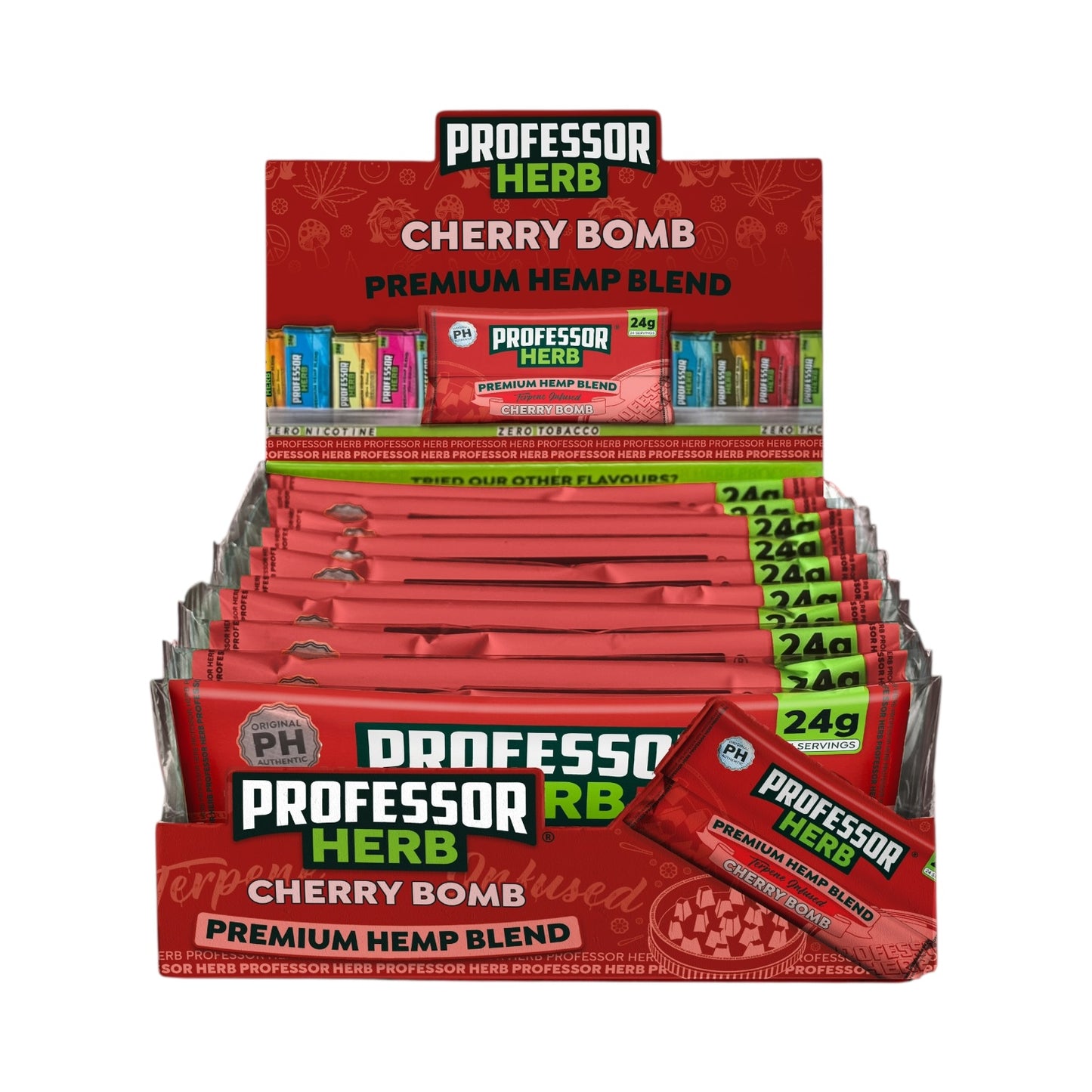 Professor Herb Premium Hemp Blend (24g) – Cherry Bomb | Fruity California-Inspired Flavour – 1400 mg CBD | Tobacco-Free · Nicotine-Free · THC-Free