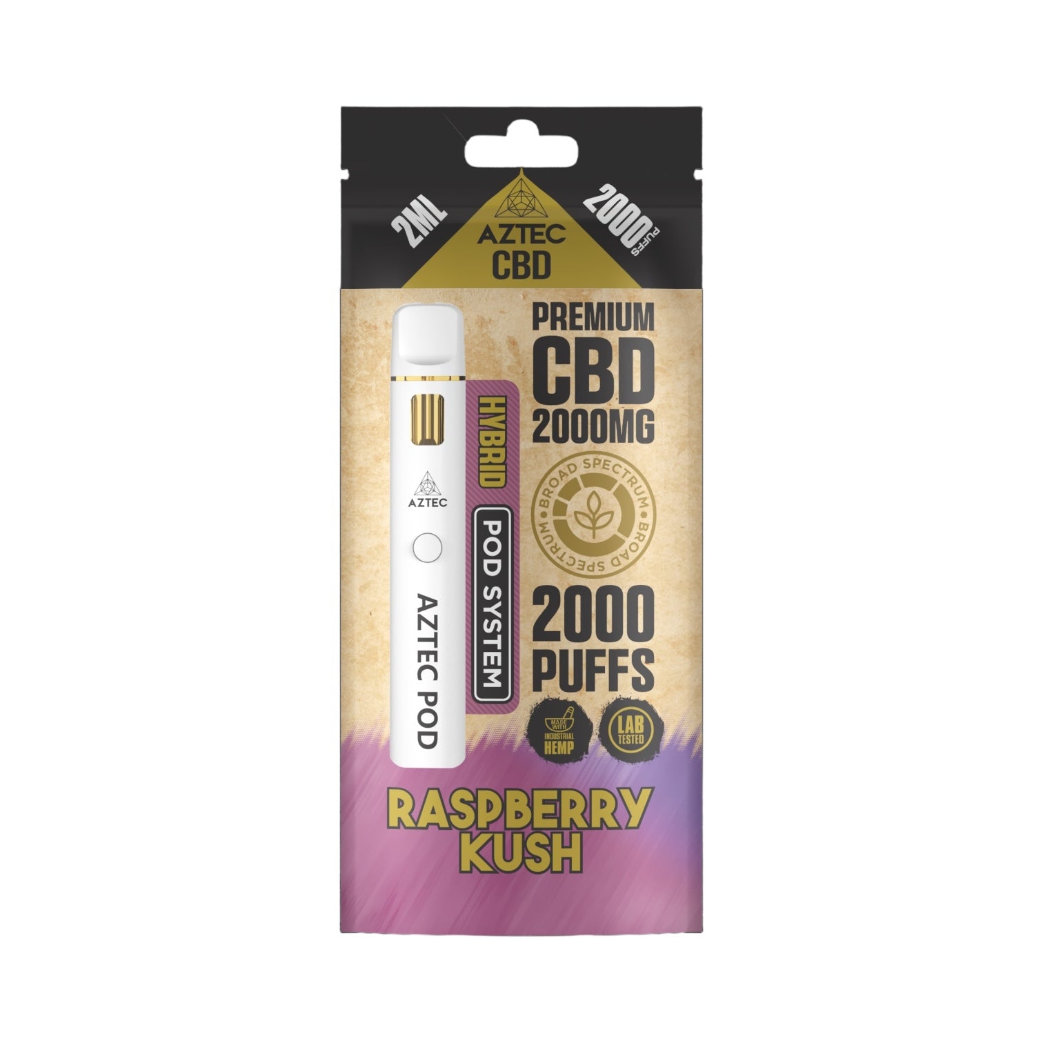 Aztec CBD Premium Pod System - Raspberry Kush (2000mg CBD, 2ml) | Broad Spectrum, THC-Free