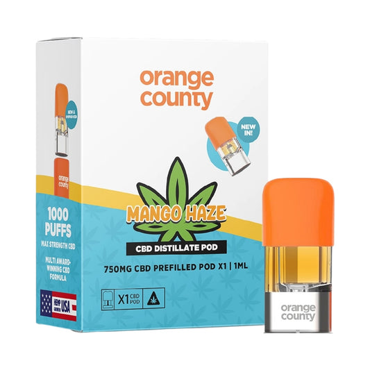 Orange County CBD Refill Pod - Mango Haze (750mg, 1ml, Plug-and-Play, THC-Free) | Compatible with Orange County Pod Device
