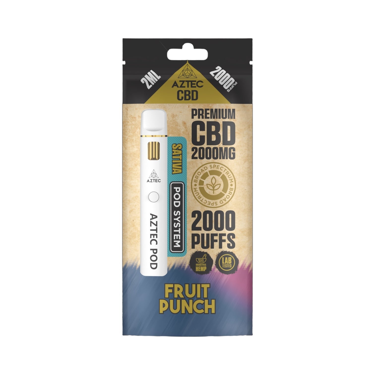 Aztec CBD Premium Pod System - Fruit Punch (2000mg CBD, 2ml) | Broad Spectrum, THC-Free