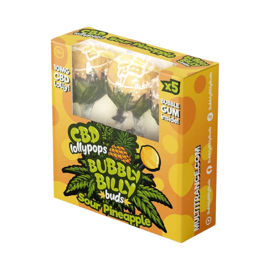 Bubbly Billy Bud’s CBD Lollipops Gift Box – Sour Pineapple (5 Pack, 10mg CBD Each, THC-Free, EU Made)